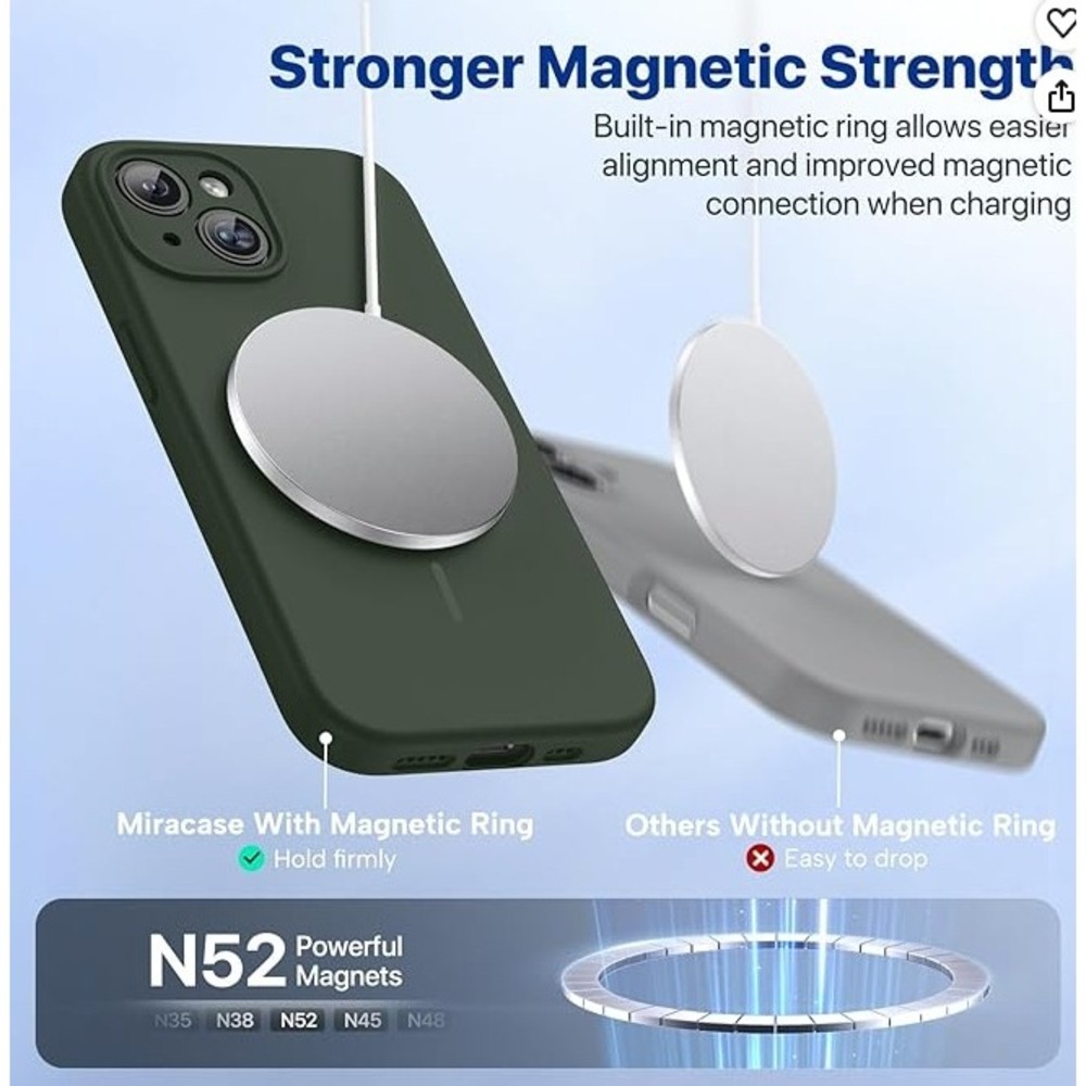 Miracase Phone Case iPhone 15 6.1" Green Magnetic Shockproof Silicone - Picture 6 of 7